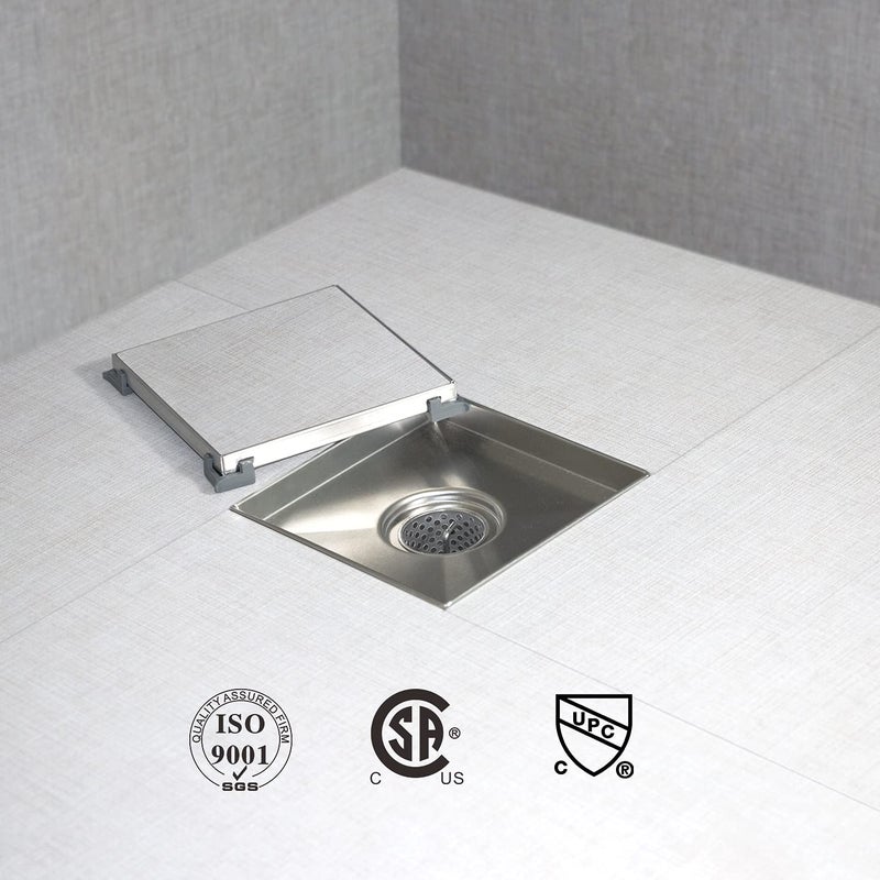 SaniteModar Square Shower Drain 6 inch with Shower Drain Base, Tiled Stealth and 304 Stainless Steel Brushed Chrome 2 in 1 Panels,Includes Hair Strainer and Threaded Adapter - Image 2